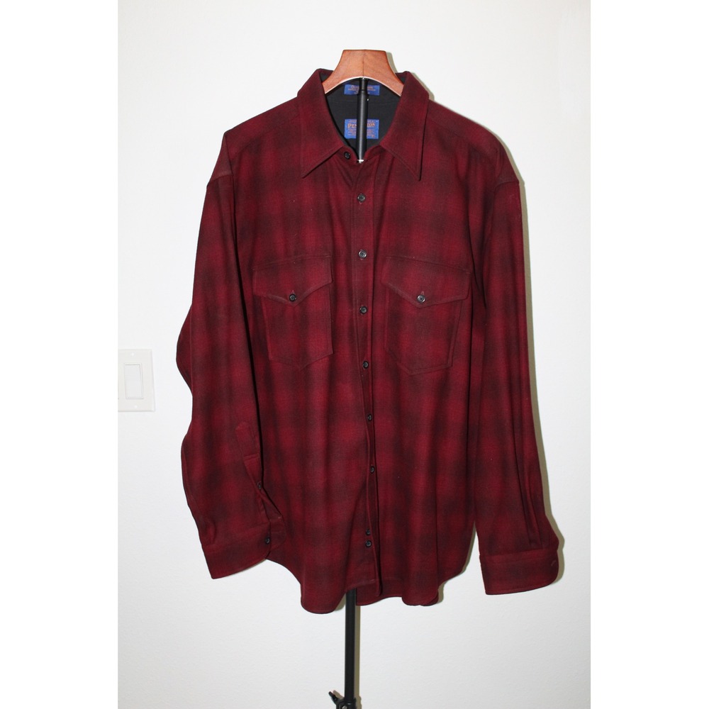 Pendleton Outdoorsman Men's XL Wool Shadow Plaid Flannel Field Shirt Burgundy